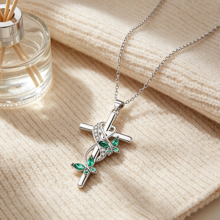 Christianartworkshop Vine Wrapped Butterfly Cross Zircon Necklace: 4 Color Sacred Redemption Faith Pendant Jewelry - Green - image 11