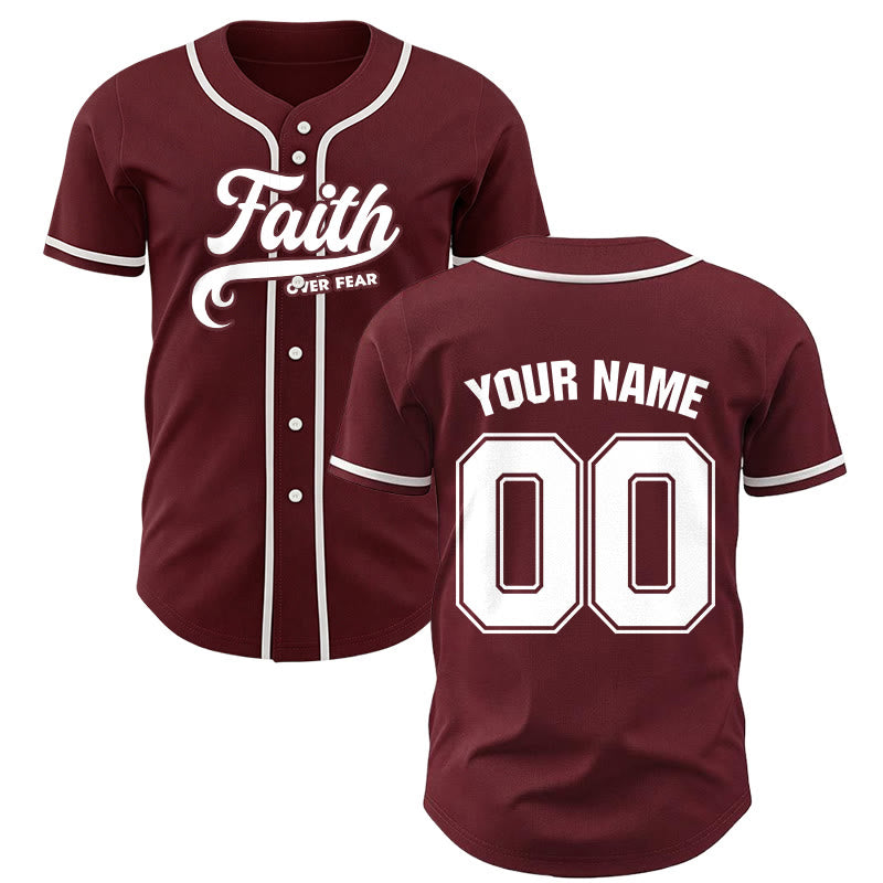 Christianartworkshop Faith Over Fear Custom Name Number Unisex Baseball Jersey - Wine - 5XL - Name & Number Customized - image 29