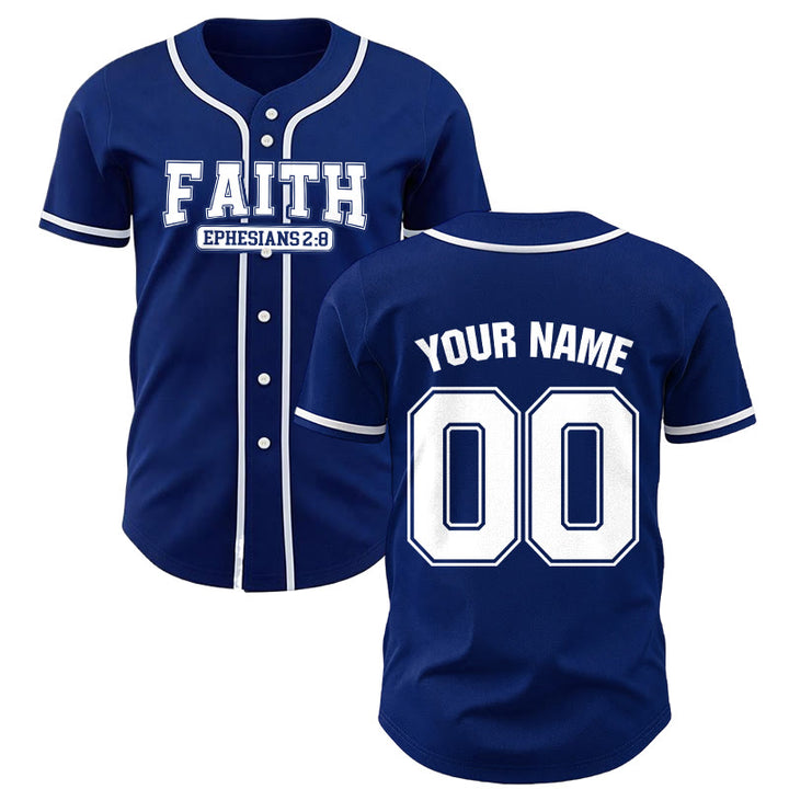 Christianartworkshop Faith Ephesians 2:8 Custom Name Number Baseball Jersey - Navy Blue - 5XL - Name & Number Customized - image 1