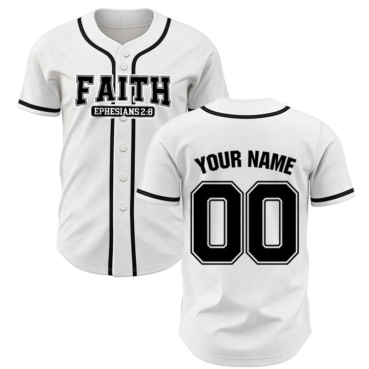 Christianartworkshop Faith Ephesians 2:8 Custom Name Number Baseball Jersey - White - 5XL - Name & Number Customized - image 15