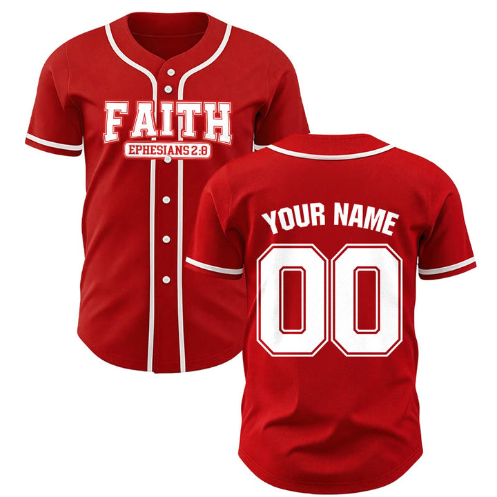 Christianartworkshop Faith Ephesians 2:8 Custom Name Number Baseball Jersey - Red - 5XL - Name & Number Customized - image 22