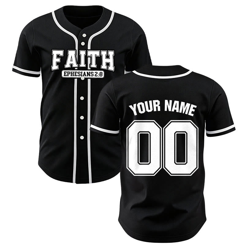 Christianartworkshop Faith Ephesians 2:8 Custom Name Number Baseball Jersey - Black - 5XL - Name & Number Customized - image 29