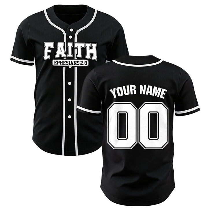 Christianartworkshop Faith Ephesians 2:8 Custom Name Number Baseball Jersey - Black - 5XL - Name & Number Customized - image 29