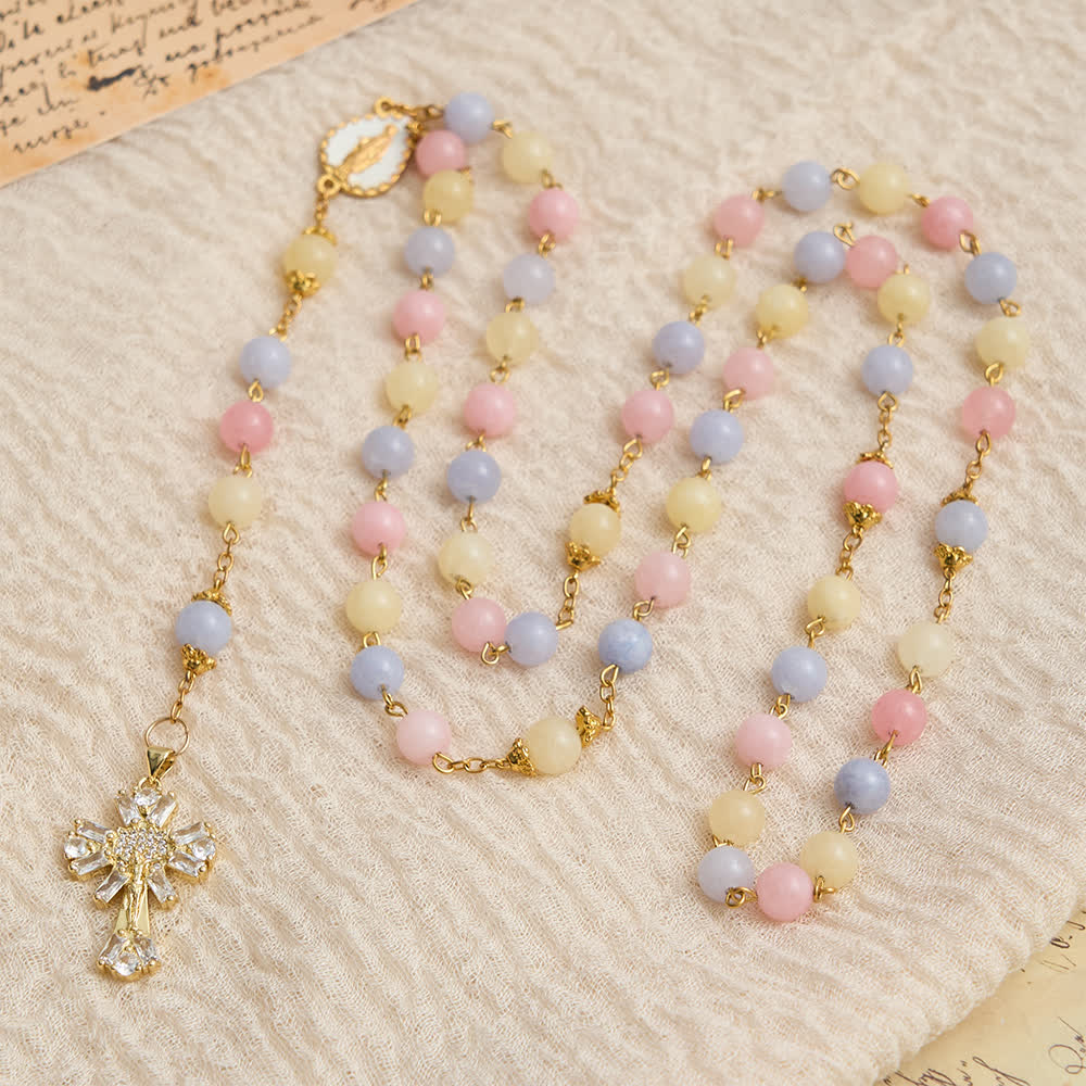Christianartworkshop Pastel Morganite Beads Rosary with Sparkling Crucifix & Our Lady - image 3