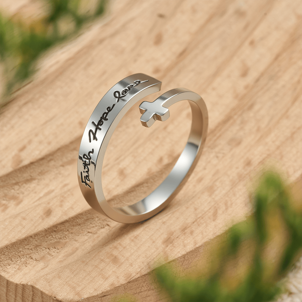 Christianartworkshop Faith Hope Love Cross Open Ring: Divine Grace & Timeless Symbol - US 9 - image 0