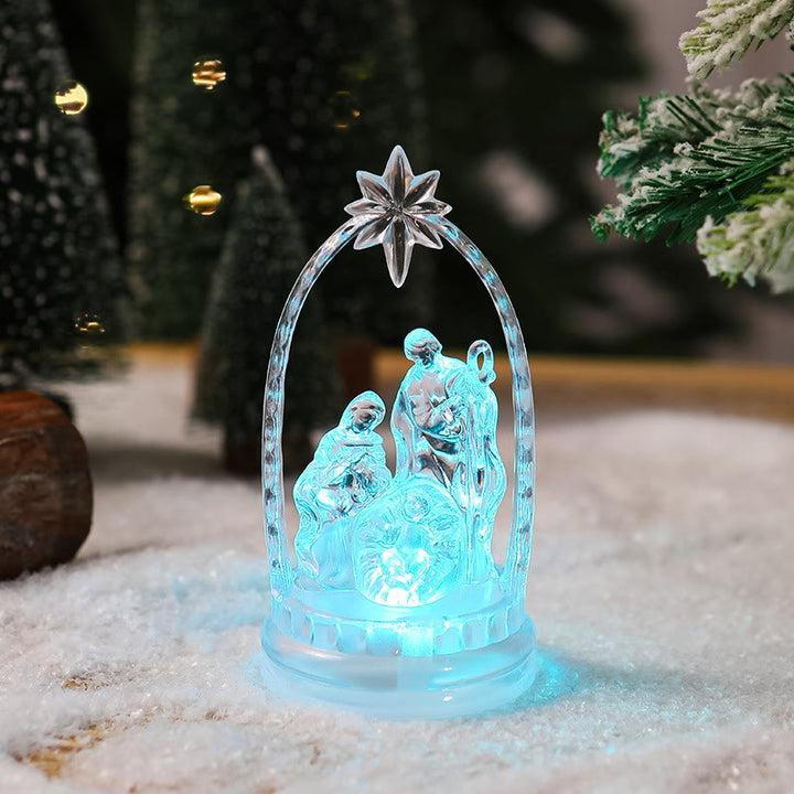 Christianartworkshop Transparent Lighted Holy Family Nativity Figurine: Luminous Symbol of Divine Light & Sacred Birth - Blue Light - image 6