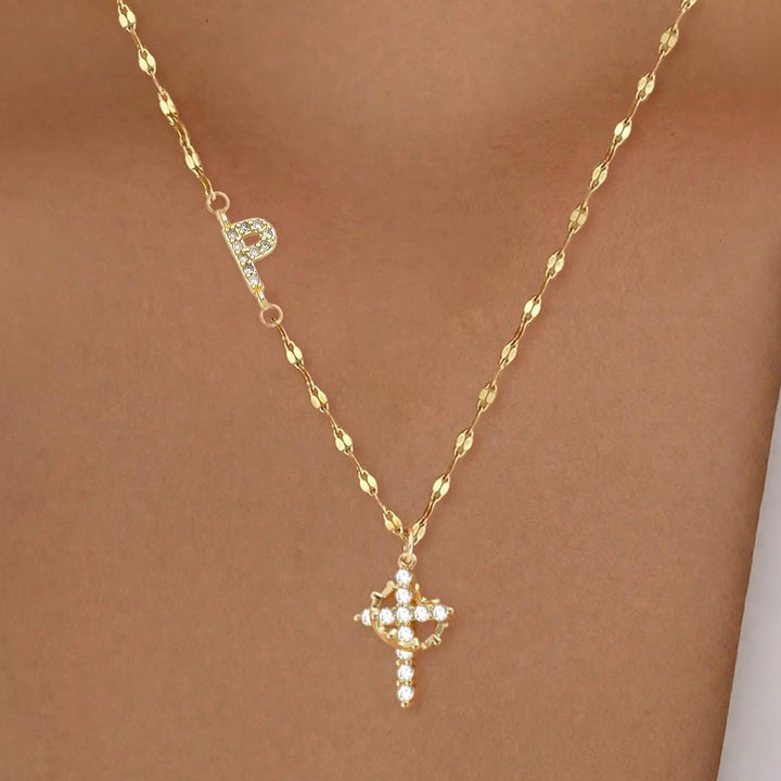 Christianartworkshop Personalized A-Z Initial Crown Cross Necklace: Custom Sacred Faith Monogram Pendant Jewelry - P - image 17