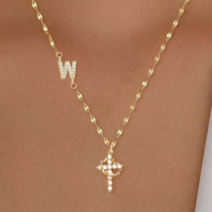 Christianartworkshop Personalized A-Z Initial Crown Cross Necklace: Custom Sacred Faith Monogram Pendant Jewelry - W - image 24
