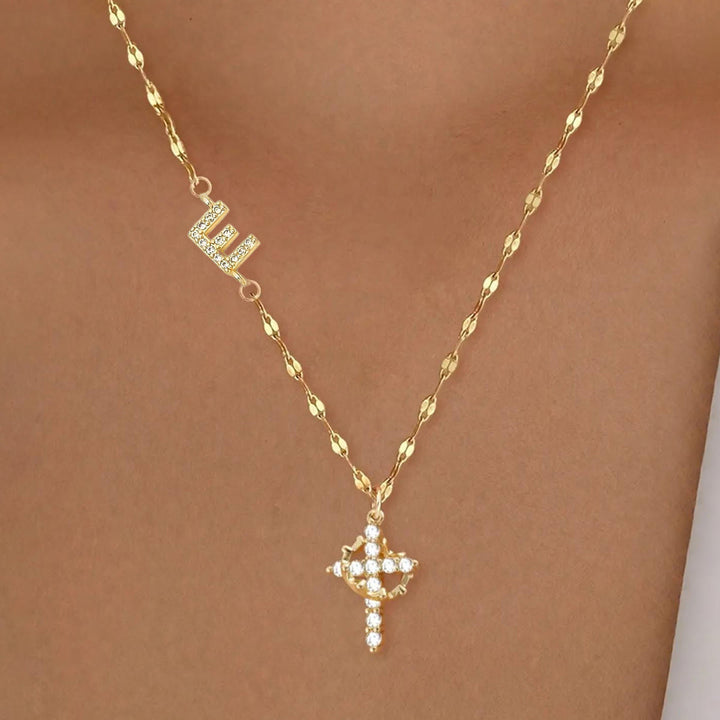 Christianartworkshop Personalized A-Z Initial Crown Cross Necklace: Custom Sacred Faith Monogram Pendant Jewelry - E - image 6