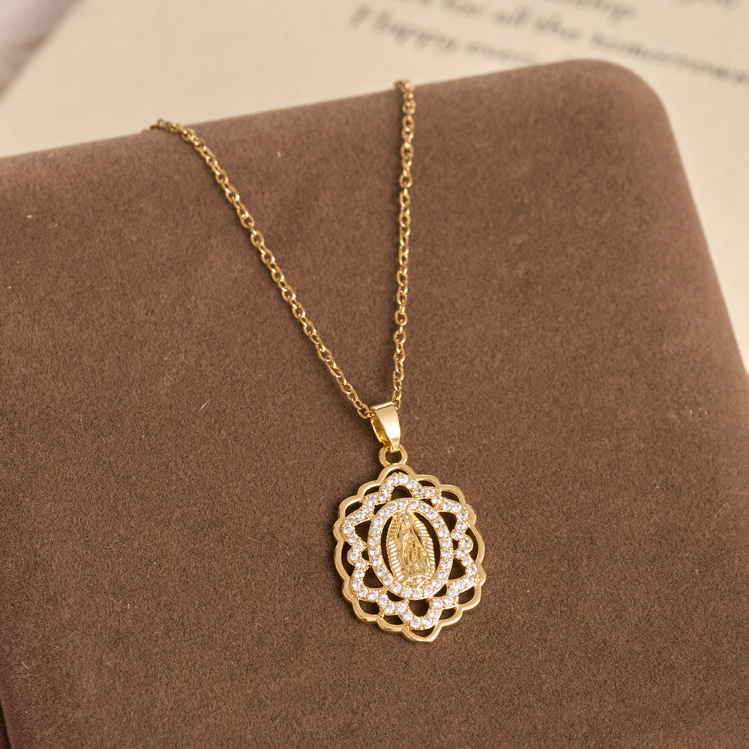 Christianartworkshop Ornate Lace-Edged Our Lady Zircon Necklace: Timeless Symbol Of Heavenly Maternal Protection - image 3