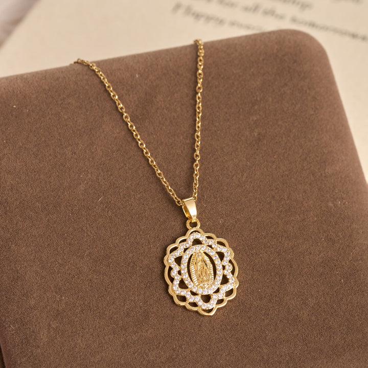 Christianartworkshop Ornate Lace-Edged Our Lady Zircon Necklace: Timeless Symbol Of Heavenly Maternal Protection - image 3