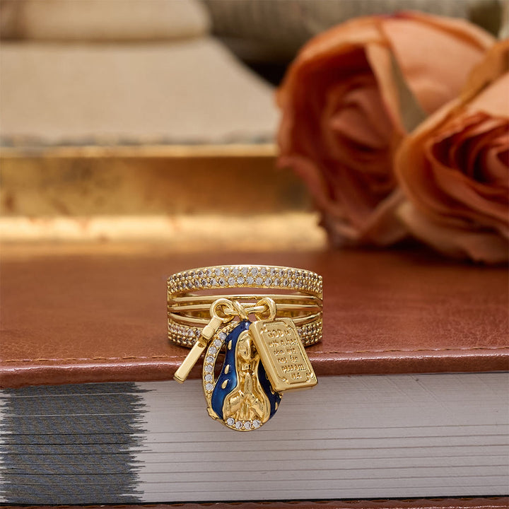 Christianartworkshop Zircon Virgin Mary Cross & Heart Charm Open Ring: A Symbol of Marian Grace and Sacred Love - image 3