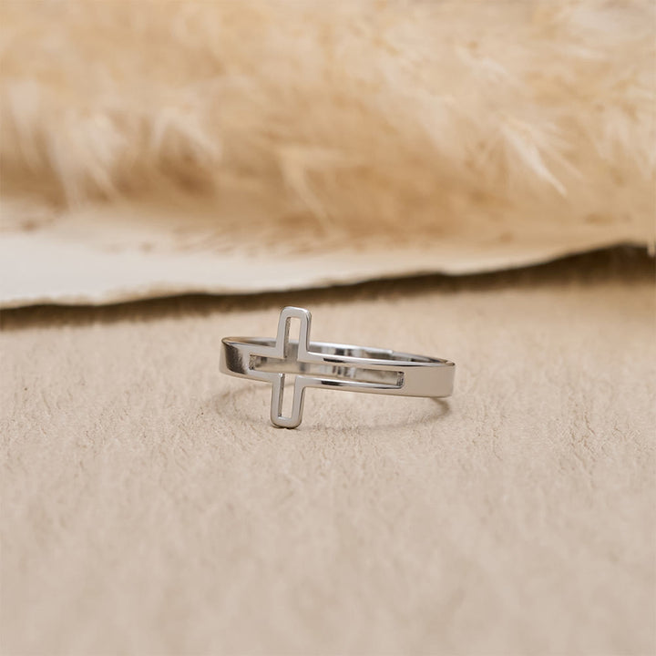 Christianartworkshop Minimalist Side Cut-Out Cross Open Ring: An Emblem of Understated Sacred Devotion - Silver - image 4