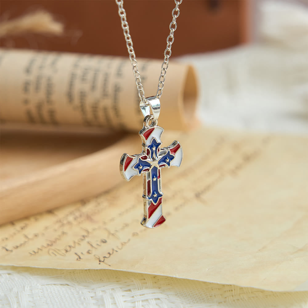Christianartworkshop Patriotic Double Layer Stars and Stripes Cross Necklace: Independence Day Inspired Faith Jewelry - image 3