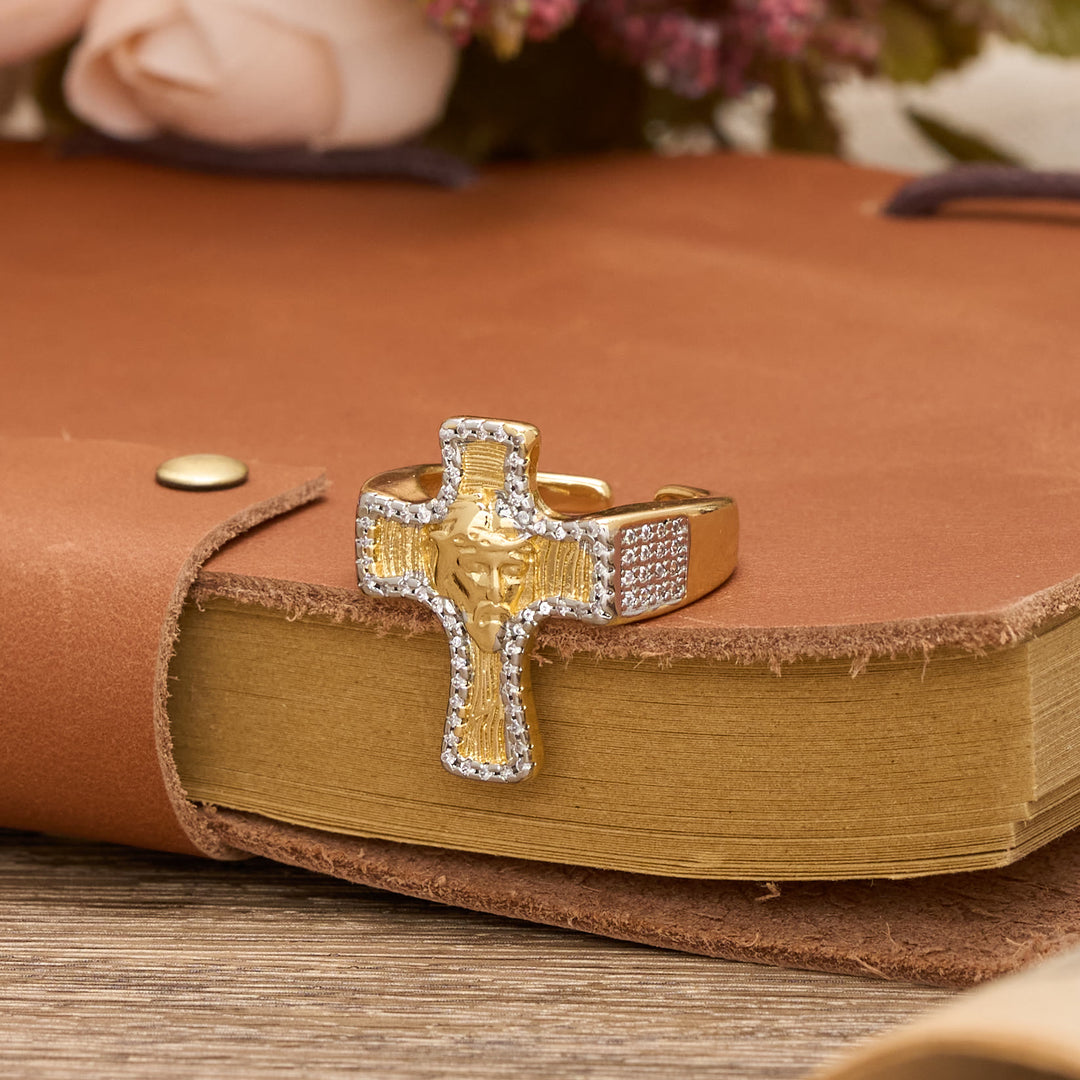 Christianartworkshop Jesus Face Cross Open Ring: A Bold Symbol of Redemptive Grace - Jesus Cross(Suitable for US Sizes 6-8) - image 0