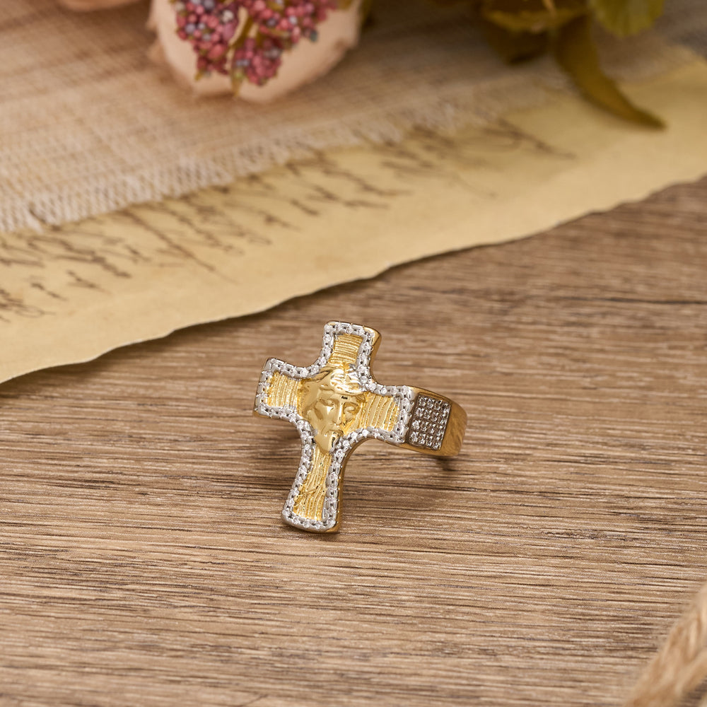 Christianartworkshop Jesus Face Cross Open Ring: A Bold Symbol of Redemptive Grace - image 1