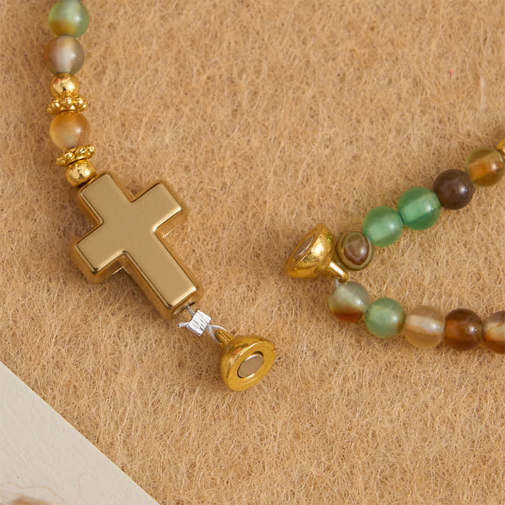 Christianartworkshop Peacock Agate Magnetic Rosary Bracelet with Golden St. Benedict - image 7