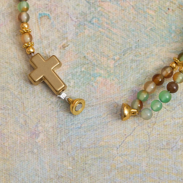 Christianartworkshop Peacock Agate Magnetic Rosary Bracelet with Golden St. Benedict - image 12