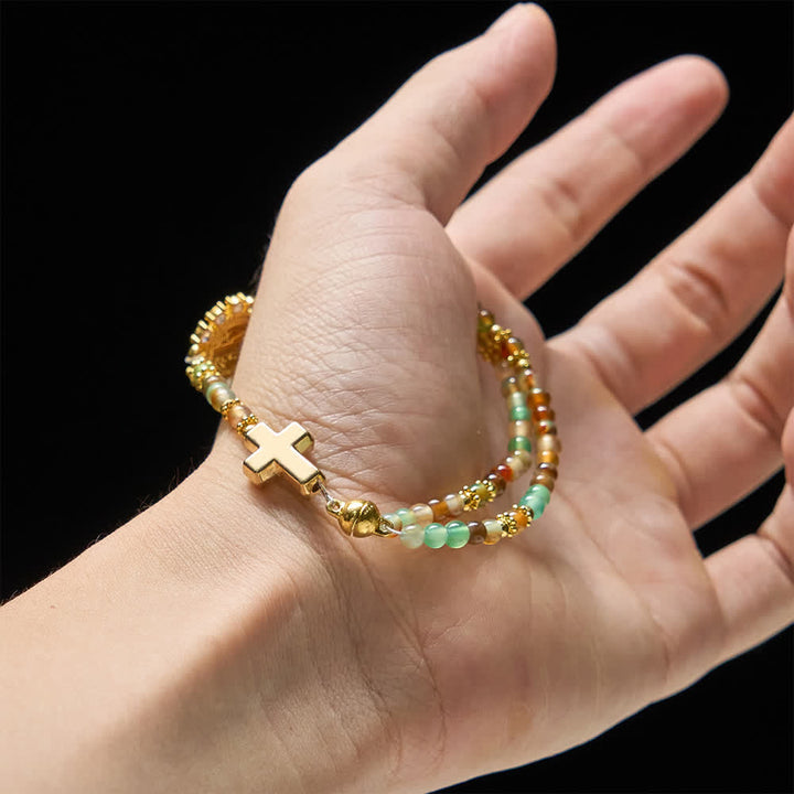 Christianartworkshop Dragon Vein Agate Magnetic Rosary Bracelet with Golden St. Benedict - image 3