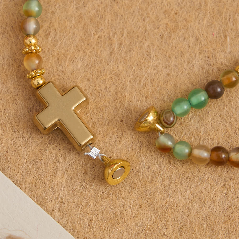 Christianartworkshop Dragon Vein Agate Magnetic Rosary Bracelet with Golden St. Benedict - image 10