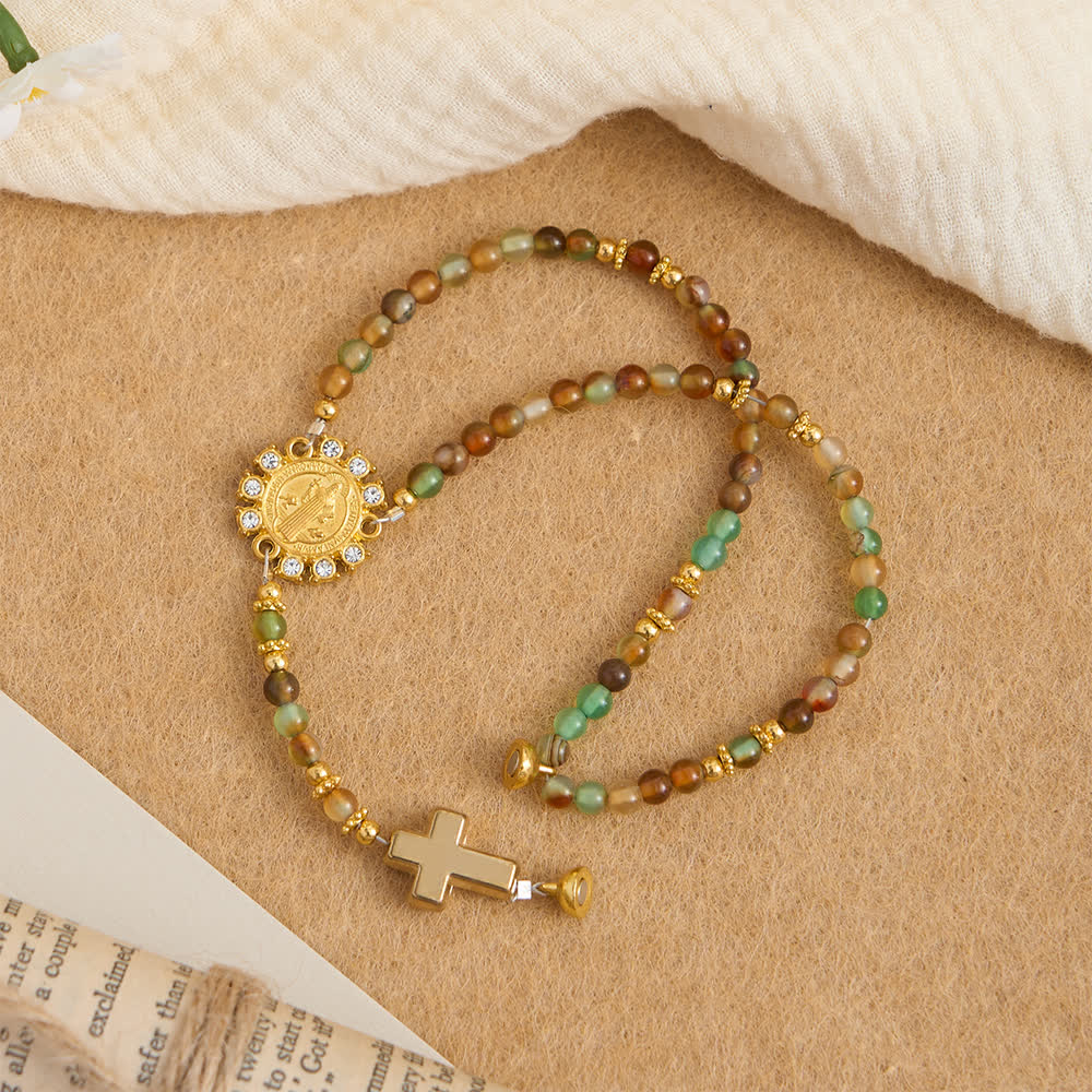 Christianartworkshop Dragon Vein Agate Magnetic Rosary Bracelet with Golden St. Benedict - image 6