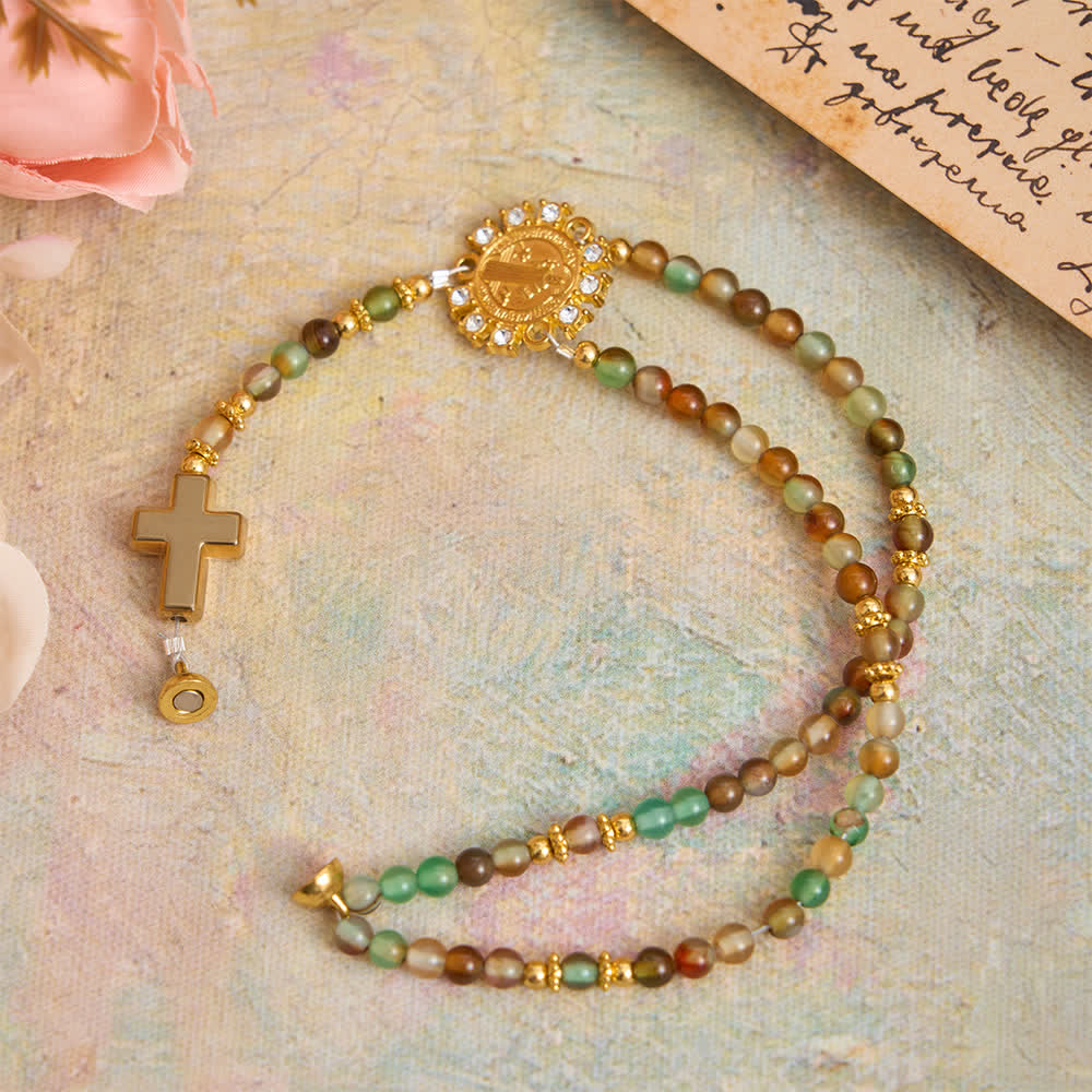 Christianartworkshop Dragon Vein Agate Magnetic Rosary Bracelet with Golden St. Benedict - image 4