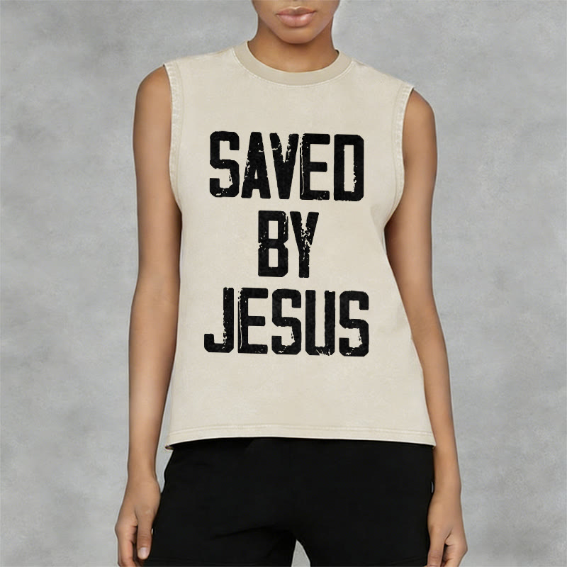 Christianartworkshop Saved By Jesus Unisex Washed Tank Top - image 9