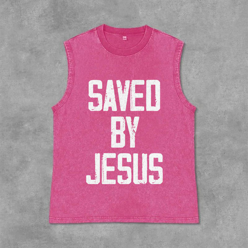 Christianartworkshop Saved By Jesus Unisex Washed Tank Top - Pink - 2XL - image 13