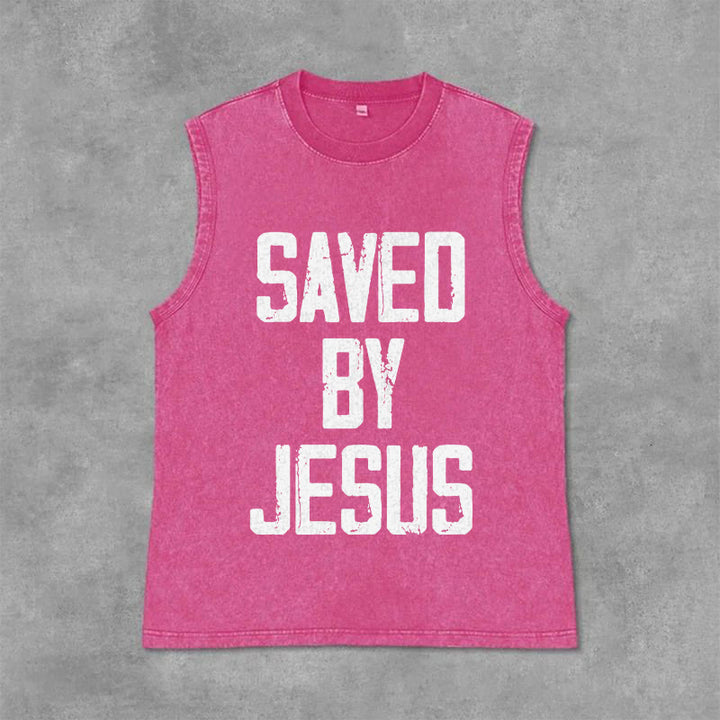 Christianartworkshop Saved By Jesus Unisex Washed Tank Top - Pink - 2XL - image 13