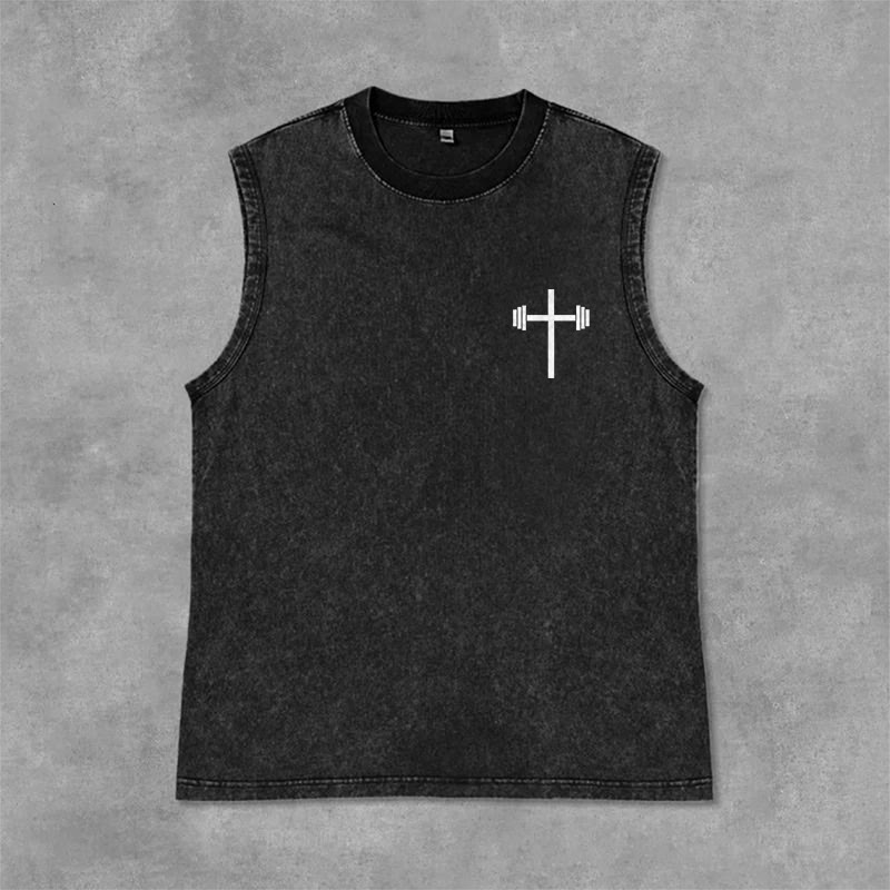 Christianartworkshop Lift Heavy Pray Hard Unisex Washed Tank Top - image 1