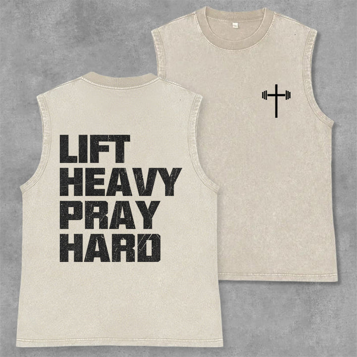 Christianartworkshop Lift Heavy Pray Hard Unisex Washed Tank Top - Beige - 2XL - image 22