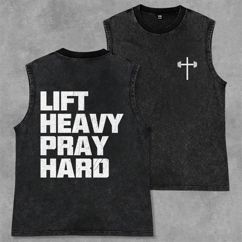 Christianartworkshop Lift Heavy Pray Hard Unisex Washed Tank Top - Black - 2XL - image 0