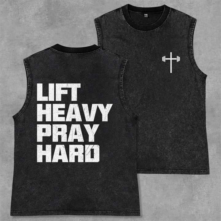 Christianartworkshop Lift Heavy Pray Hard Unisex Washed Tank Top - Black - 2XL - image 0