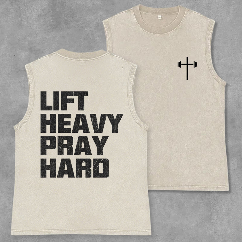 Christianartworkshop Lift Heavy Pray Hard Unisex Washed Tank Top - Beige - 2XL - image 21