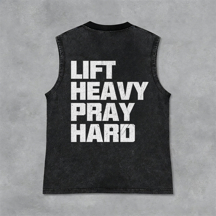 Christianartworkshop Lift Heavy Pray Hard Unisex Washed Tank Top - image 5