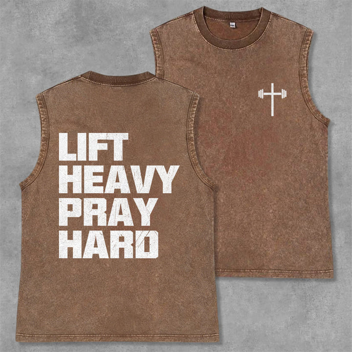 Christianartworkshop Lift Heavy Pray Hard Unisex Washed Tank Top - Brown - 2XL - image 7