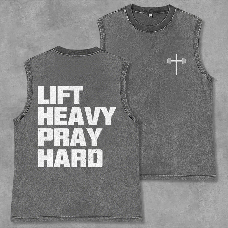Christianartworkshop Lift Heavy Pray Hard Unisex Washed Tank Top - Grey - 2XL - image 14