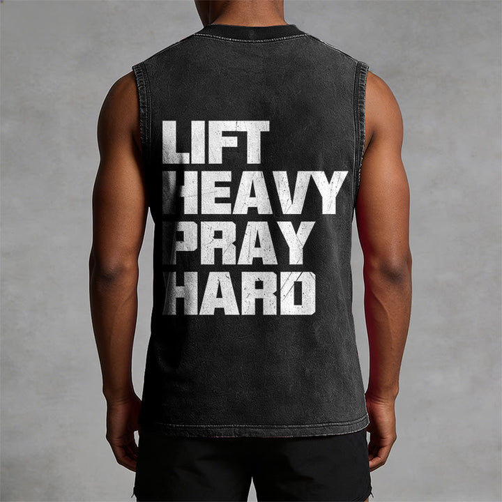 Christianartworkshop Lift Heavy Pray Hard Unisex Washed Tank Top - image 5