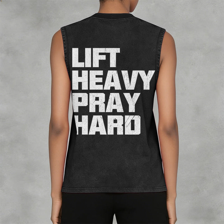 Christianartworkshop Lift Heavy Pray Hard Unisex Washed Tank Top - image 7