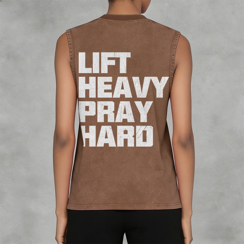 Christianartworkshop Lift Heavy Pray Hard Unisex Washed Tank Top - image 13