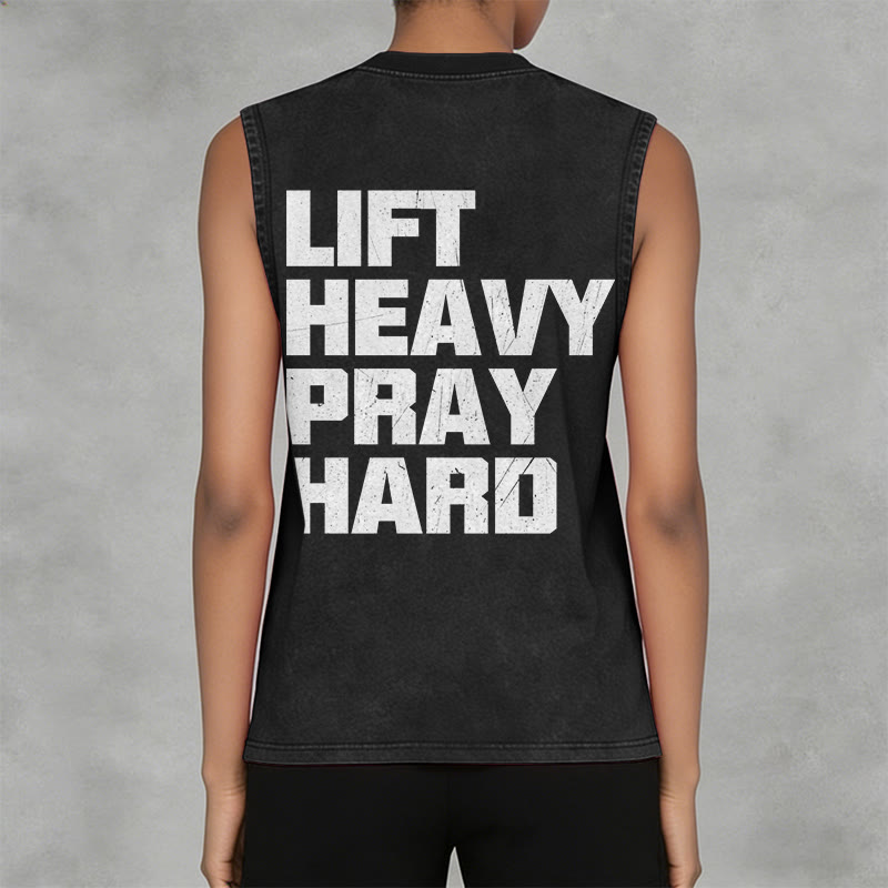 Christianartworkshop Lift Heavy Pray Hard Unisex Washed Tank Top - image 6