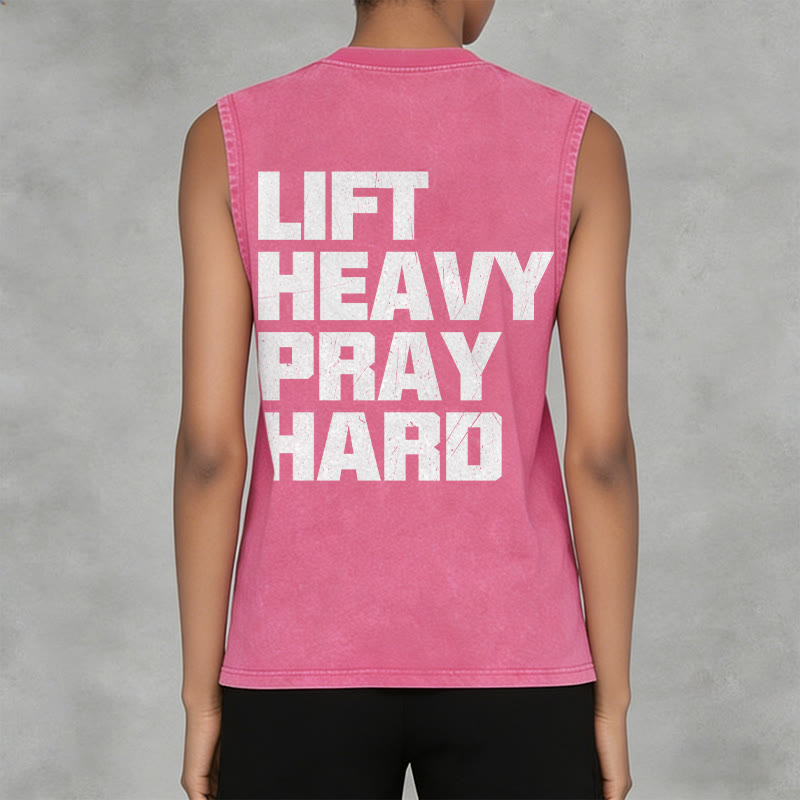 Christianartworkshop Lift Heavy Pray Hard Unisex Washed Tank Top - image 34