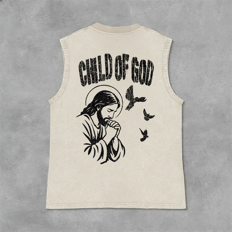 Christianartworkshop Praying Jesus Child Of God Faith Unisex Washed Tank Top - Beige - 2XL - image 0