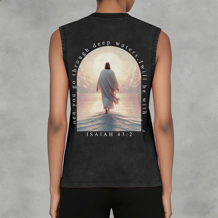 Christianartworkshop Isaiah 43:2 I Will Be With You Unisex Washed Tank Top - image 2