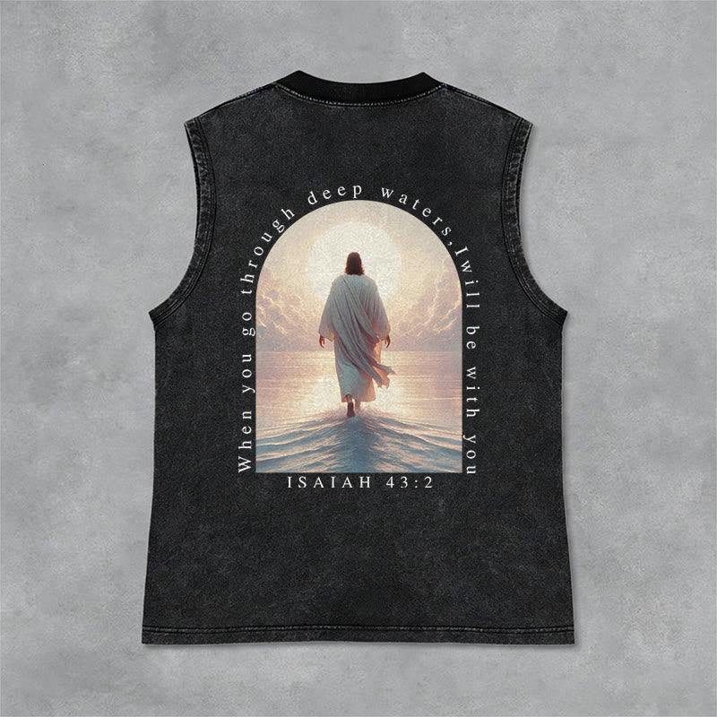 Christianartworkshop Isaiah 43:2 I Will Be With You Unisex Washed Tank Top - Black - 2XL - image 0