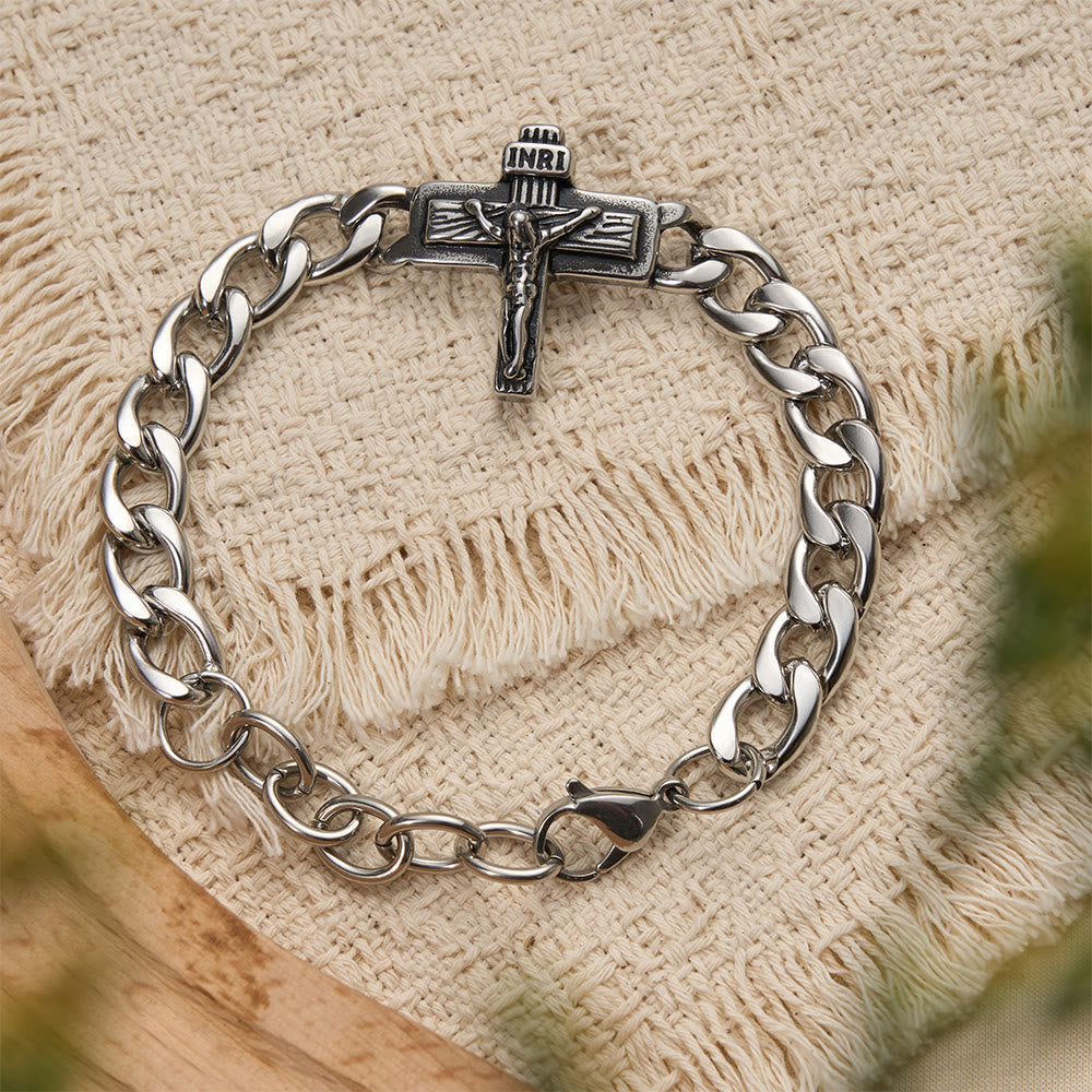 Christianartworkshop Heavy-Duty Cuban Link Crucifix Bracelet with INRI Detail - Crucifix - image 0