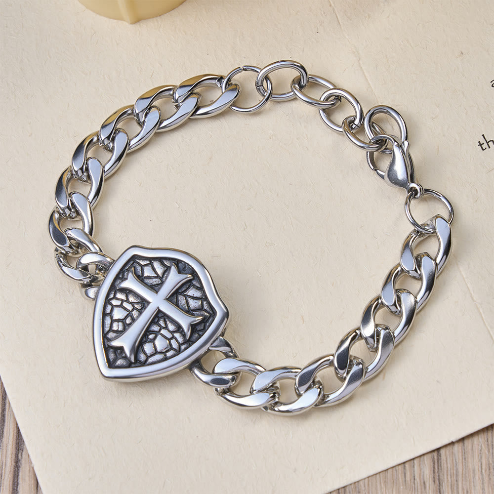 Christianartworkshop Heavy Link Textured Shield Cross Bracelet: Symbol Of Unwavering Belief & Style - image 2