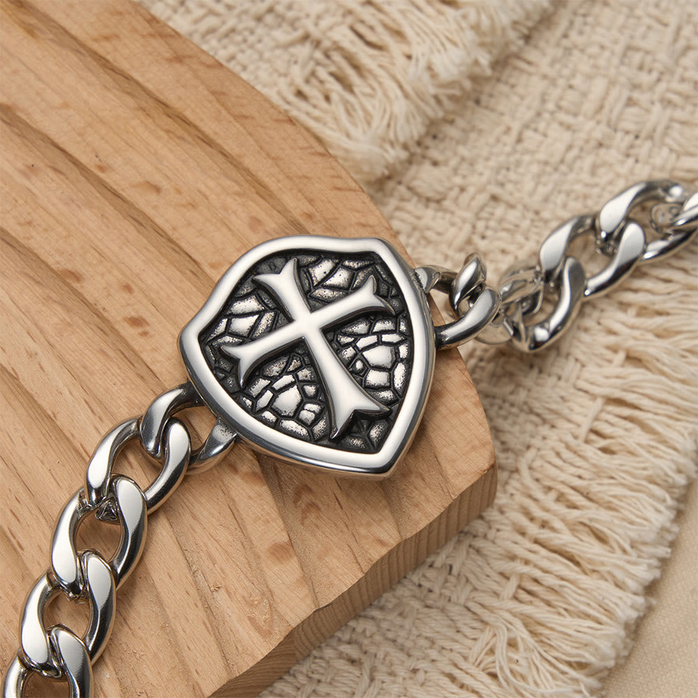Christianartworkshop Heavy Link Textured Shield Cross Bracelet: Symbol Of Unwavering Belief & Style - image 4