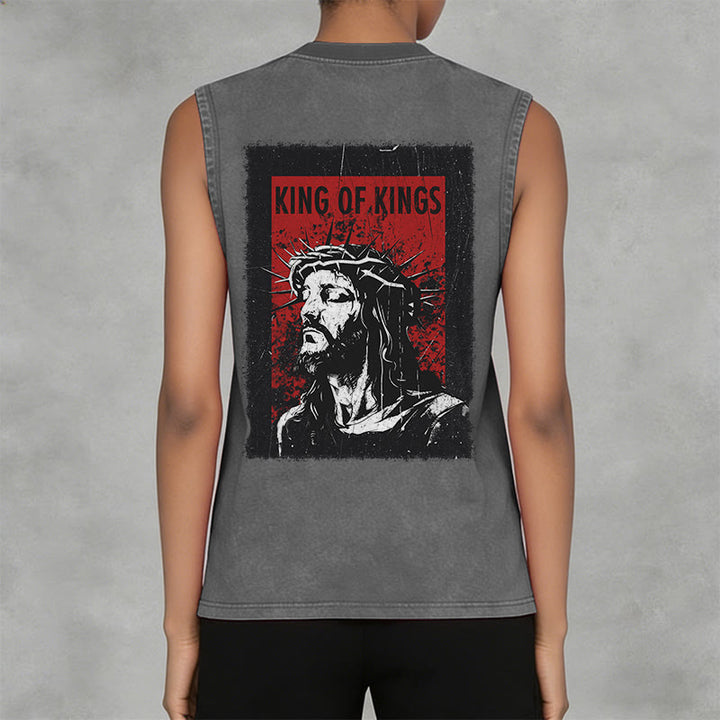 Christianartworkshop King Of Kings Jesus Unisex Washed Tank Top - image 11