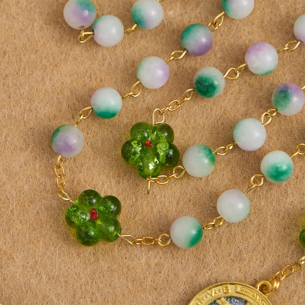 Christianartworkshop Violet Chalcedony Beads with Green Flower St. Benedict Rosary with Sparkling Crucifix - image 7